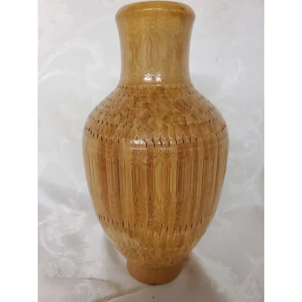 Vintage Chinese Porcelain Crane Vase Covered Intricately Woven Bamboo Rattan